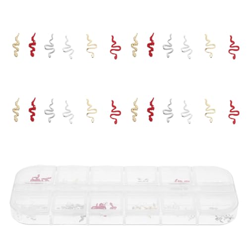 BELLIFFY 1 Schachtel Snake Nail Charms für Fake Nails Rote Metallische Schlangen form Nageldekorationen DIY Maniküre Schmuck mit Organisiertem Aufbewahrungsbox Langebige Accessoires von BELLIFFY