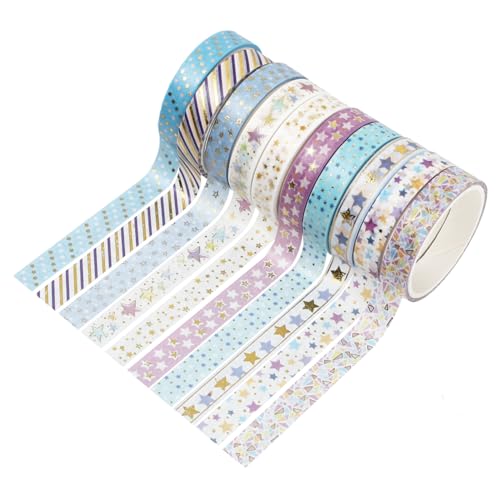 BELLIFFY 10 Rollen Teiliges Hot Stamping Washi Tape Set Dünnes Goldfoliertes Klebeband Dekoratives DIY Bastelband für Scrapbooking Geschenkverpackung Planer und Kalendergestaltung von BELLIFFY