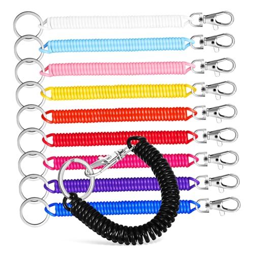 BELLIFFY 10 Stück Elastischer Schlüsselanhänger mit Einziehbarem Kabel und Metallring Vielseitig Einsetzbar für Schlüssel Ausweise und Mehr für Outdoor Aktivitäten und Alltag von BELLIFFY