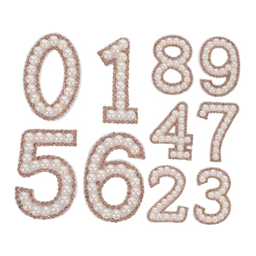 BELLIFFY 10 Stück Teiliges Glitzer Zahlen Bügelbilder mit Strass und Perlen Funkelnde DIY Applikationen zum Aufbügeln für Kleidung T Shirts Röcke Kleider Zahlen Patches von BELLIFFY