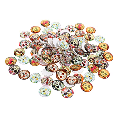 BELLIFFY 100 Stück Halloween Schädel Cabochons Rund Flach Schmuck Zubehör für DIY Schmuckherstellung und Bastelprojekte von BELLIFFY