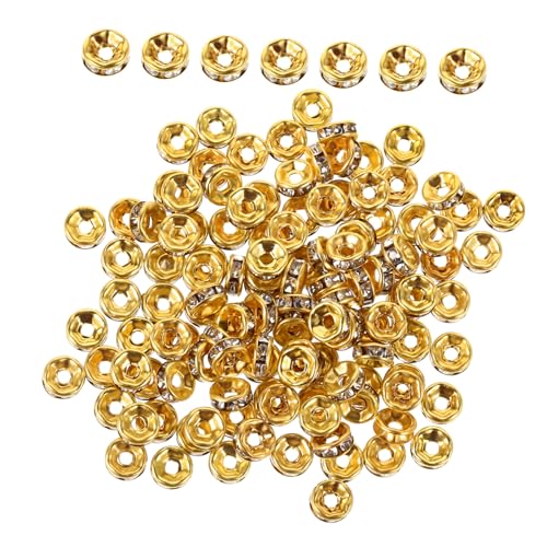 BELLIFFY 100 Stück Strass Großlochperlen Weiß Goldfarben Rondelle Spacer Perlen Funkelnd für DIY Schmuckherstellung Armbänder Halsketten Zubehör BELLIFFY 100 Stück Strass Großlochperlen Weiß Goldfarben Rondelle Spacer Perlen Funkelnd für DIY Schmuckherstellung Armbänder Halsketten Zubehör von BELLIFFY