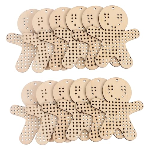 BELLIFFY 12 Stück Teiliges Naturbelassene Holzanhänger in Lebkuchenmann Form Robuste DIY Kreuzstich Ornamente aus Holz für Stickvorlagen Kreative Handarbeitsprojekte und Nachhaltige von BELLIFFY