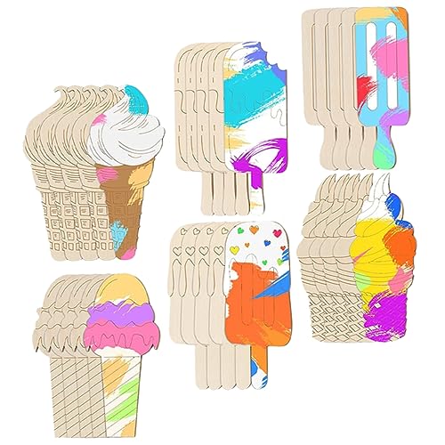 BELLIFFY 30 Stück DIY Holzscheiben für Eiscreme Bastelprojekte Unvollendete Holzstücke Dekorieren Kindergeburtstage und Kunsthandwerk Hochwertiges Glattes Holz für Langlebigen Spaß von BELLIFFY