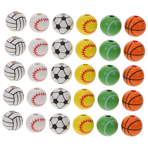 BELLIFFY 30 Stück Holzperlen Teiliges mit Fußball Basketball Volleyball Baseball in Weiß und Gelb Langlebige Bedruckte Holzkugeln zum Schmuck und DIY Basteln Vielseitige Perlen für BELLIFFY 30 Stück Holzperlen Teiliges mit Fußball Basketball Volleyball Baseball in Weiß und Gelb Langlebige Bedruckte Holzkugeln zum Schmuck und DIY Basteln Vielseitige Perlen für von BELLIFFY