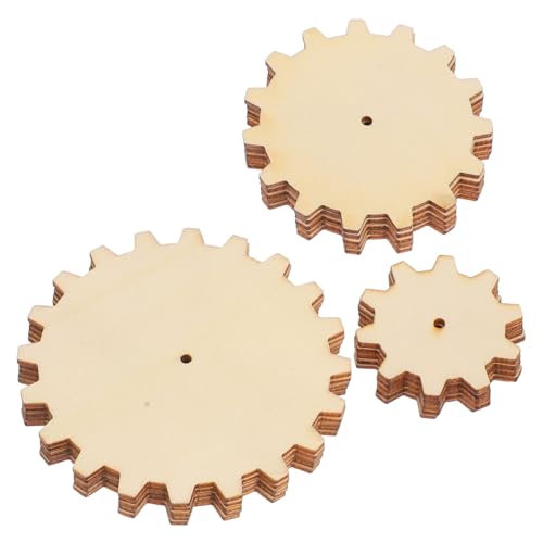 BELLIFFY 45 Stück Holzzahnradteile Unlackierte Naturholzscheiben Runde Holzembryos Holzhandwerk Unlackierte Holzkreise Basteln Holzzahnradkomponenten Holzzahnräder Zum Basteln von BELLIFFY