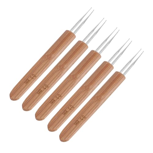 BELLIFFY 5 Stück Teiliges Dreadlocks Häkelnadel mit Robustem Holzgriff Doppelhaken für Schnelles Flechten und Originelles Haarstyling Langlebige Strickwerkzeuge für Dreadlocks und Zöpfe von BELLIFFY