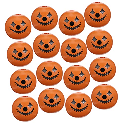 BELLIFFY 50 Stück Holzperlen Halloween- Dekorate schmuck Halloween -Dekorationen -Ornamente runde Holzperlen basteln hölzern Orange von BELLIFFY