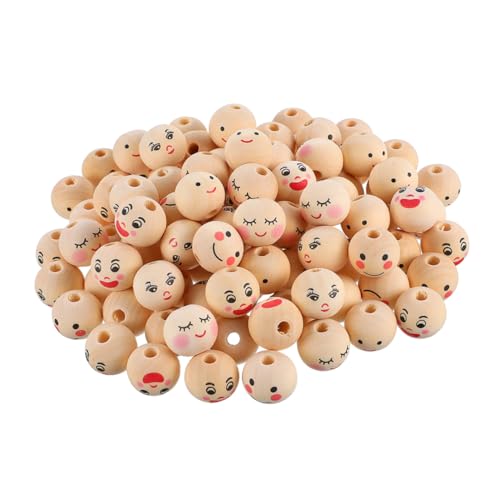 BELLIFFY 50 Stück Holzperlen mit Gesicht zum Basteln DIY Holzperlen für Armbänder Handgefertigte Ausdrucksperlen für Schmuckherstellung Vielseitig Einsetzbar Natürliche Holzkugeln für von BELLIFFY