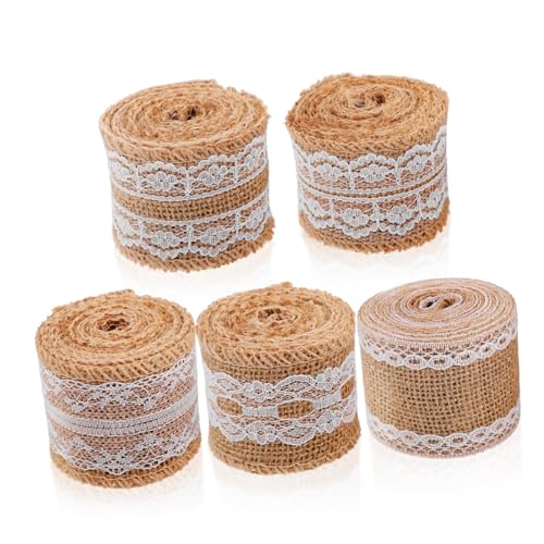 BELLIFFY 5Rollen Jute Geschenkband mit Spitze Sackleinen Rollband für Kreative Projekte Robust für Hochzeiten und Weihnachten Vielseitig Einsetzbar BELLIFFY 5Rollen Jute Geschenkband mit Spitze Sackleinen Rollband für Kreative Projekte Robust für Hochzeiten und Weihnachten Vielseitig Einsetzbar von BELLIFFY