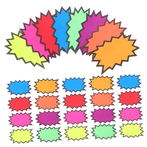BELLIFFY 80 Stück Burst Star Cutout-schilder, Papier-burst-verkaufsetiketten, Fluoreszierende Leuchtreklamen, Burst-papier-schilder, Blanko, Verkaufspreise, Papier-display-schilder Für von BELLIFFY