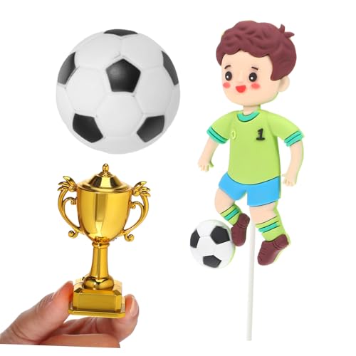 BELLIFFY Fußball Geburtstagstorten Deko Teilig mit Pokal Fußball und Softgummi Fußballjunge Vielseitig für Verschiedene Tortengrößen Fotofreundlich für von BELLIFFY
