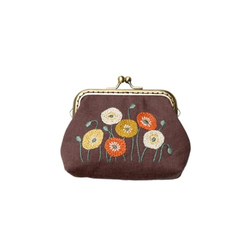 BELLIFFY Handgefertigtes Stickerei Set für Anfänger inkl Nadel Wolle Stoff und Verschlussrahmen DIY bestickte Münzbörse mit Blumenmuster Praktisches Nähzubehör für Frauen und Mädchen von BELLIFFY