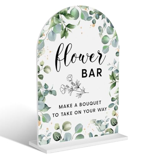 Acryl-Hochzeitsschilder, Blumen-Bar-Schilder für den Hochzeitsempfang, Blumen-Bar-Schreibtisch-Dekor, modern, gewölbt, runde Spitze, Acryl-Tischplatte, Schild mit Halter für Hochzeitsempfang, Party Acryl-Hochzeitsschilder, Blumen-Bar-Schilder für den Hochzeitsempfang, Blumen-Bar-Schreibtisch-Dekor, modern, gewölbt, runde Spitze, Acryl-Tischplatte, Schild mit Halter für Hochzeitsempfang, Party von BELLOWDEER