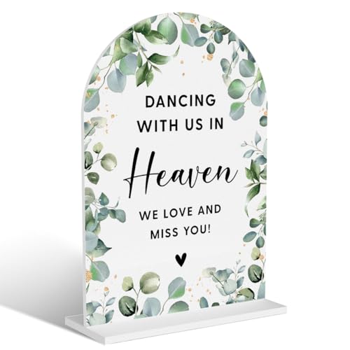 Acryl-Hochzeitsschilder, Brautparty-Dekorationen, modern, gewölbt, runde Oberseite, Acryl-Tischplatte mit Halter für Hochzeitsempfang, Party, Abendessen – Dancing With Us in Heaven (weiße Acryl-Hochzeitsschilder, Brautparty-Dekorationen, modern, gewölbt, runde Oberseite, Acryl-Tischplatte mit Halter für Hochzeitsempfang, Party, Abendessen – Dancing With Us in Heaven (weiße von BELLOWDEER