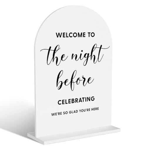 Acryl-Hochzeitsschilder, Brautparty-Dekorationen, modern, gewölbt, runde Oberseite, Acryl-Tischplatte mit Halter für Hochzeitsempfang, Party, Abendessen – Willkommen in der Nacht (weiß) von BELLOWDEER