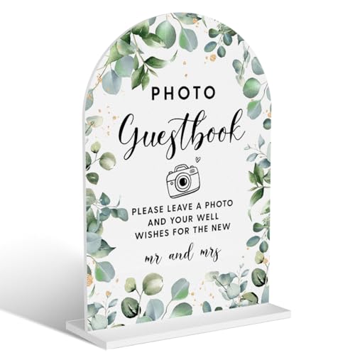 Acryl-Hochzeitsschilder, Foto-Gästebuch-Schilder für Hochzeitsempfang, Brautparty-Dekorationen, modern, gewölbt, runde Spitze, Acryl-Tischplatte, Schild mit Halter für Hochzeitsfeier (weiße von BELLOWDEER