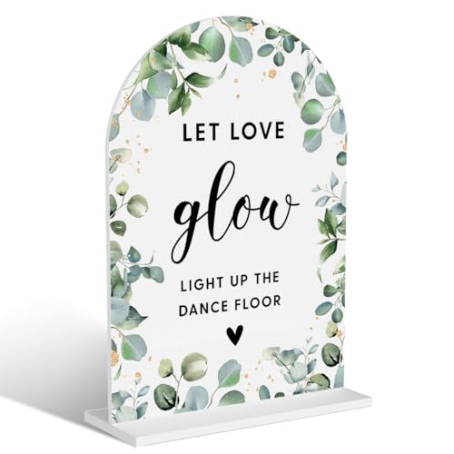Acryl-Hochzeitsschilder, "Let Love Glow"-Schilder für den Hochzeitsempfang, Brautparty-Dekorationen, modern, gewölbt, runde Oberseite, Acryl-Tischplatte mit Halter für Hochzeitsfeier (weiße Acryl-Hochzeitsschilder, "Let Love Glow"-Schilder für den Hochzeitsempfang, Brautparty-Dekorationen, modern, gewölbt, runde Oberseite, Acryl-Tischplatte mit Halter für Hochzeitsfeier (weiße von BELLOWDEER