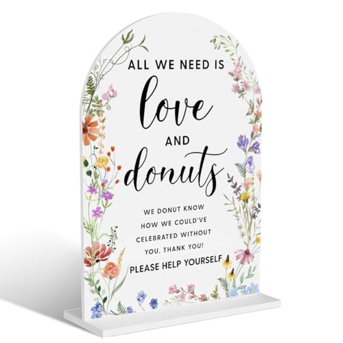 Acryl-Hochzeitsschilder, Liebes- und Donuts-Schilder für den Empfang, Brautparty-Dekorationen, modern, gewölbt, runde Spitze, Acryl-Tischplatte mit Halter für Hochzeit, Party, Abendessen (weiße Acryl-Hochzeitsschilder, Liebes- und Donuts-Schilder für den Empfang, Brautparty-Dekorationen, modern, gewölbt, runde Spitze, Acryl-Tischplatte mit Halter für Hochzeit, Party, Abendessen (weiße von BELLOWDEER