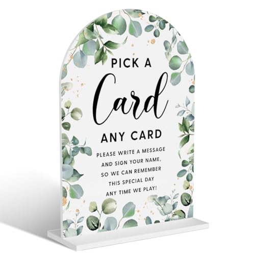 Acryl-Hochzeitsschilder, "Pick A Card" Schilder für den Hochzeitsempfang, Brautparty-Dekorationen, modern, gewölbt, runde Spitze, Acryl-Tischplatte, Schild mit Halter für Hochzeitsfeier (weiße Acryl-Hochzeitsschilder, "Pick A Card" Schilder für den Hochzeitsempfang, Brautparty-Dekorationen, modern, gewölbt, runde Spitze, Acryl-Tischplatte, Schild mit Halter für Hochzeitsfeier (weiße von BELLOWDEER
