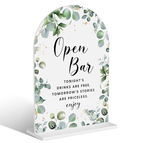 Acryl-Hochzeitsschilder, offene Barschilder für Hochzeitsempfang, Brautparty-Dekorationen, modern, gewölbt, runde Oberseite, Acryl-Tischplatte mit Halter für Hochzeit, Party, Abendessen (weiße von BELLOWDEER