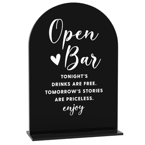 Acryl-Hochzeitsschilder, offene Barschilder für Hochzeitsempfang, Brautparty-Dekorationen, modern, gewölbt, runde Spitze, Acryl-Tischplatte, Schild mit Halter für Hochzeit, Party, Abendessen (schwarz) Acryl-Hochzeitsschilder, offene Barschilder für Hochzeitsempfang, Brautparty-Dekorationen, modern, gewölbt, runde Spitze, Acryl-Tischplatte, Schild mit Halter für Hochzeit, Party, Abendessen (schwarz) von BELLOWDEER