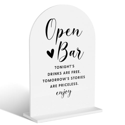 Acryl-Hochzeitsschilder, offene Barschilder für Hochzeitsempfang, Brautparty-Dekorationen, modern, gewölbt, runde Spitze, Acryl-Tischplatte, Schild mit Halter für Hochzeit, Party, Abendessen (weiß) Acryl-Hochzeitsschilder, offene Barschilder für Hochzeitsempfang, Brautparty-Dekorationen, modern, gewölbt, runde Spitze, Acryl-Tischplatte, Schild mit Halter für Hochzeit, Party, Abendessen (weiß) von BELLOWDEER