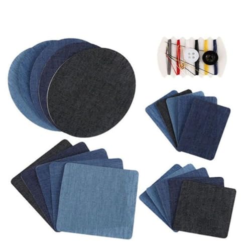 20 Stück Jeans-Flicken zum Aufbügeln, dekorative Jeans-Flicken mit Näh-Reparatur-Set für Jeans, Hemd, Jacken von BELOWSYALER