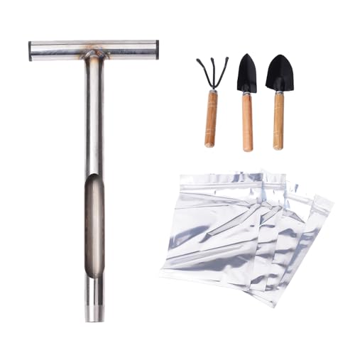 BELOWSYALER Bodenproben-Sonde, Edelstahl, T-Style-Griff mit 4 Beuteln, Bodentest, Pflanze, Probenstab von BELOWSYALER