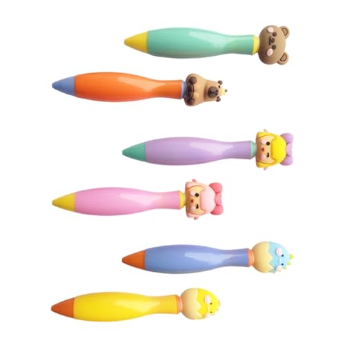 BELOWSYALER Kurzer Kugelschreiber mit ergonomischem Griff, Cartoon, zum Schreiben, 0,7 mm, blaue Tinte, Schule, Bürobedarf, 6 Stück von BELOWSYALER