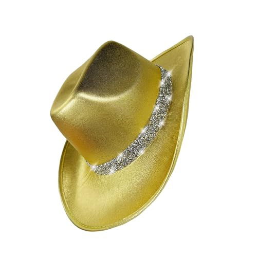 BELOWSYALER Panamahut mit Schmucksteinen, schwerer Kristall, Überraschung, für Mädchen, Jungen, Brauthut für Karneval, Musikfestival, bequeme Passform, Cowboyhüte von BELOWSYALER