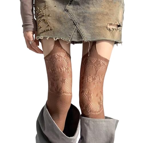 BELOWSYALER Strumpfband für Damen, hohl, Netzstoff, Oberschenkelhohe Strümpfe, Strumpfhose, Blumenspitze, gemustert, Strumpfhose, Partykleidung von BELOWSYALER