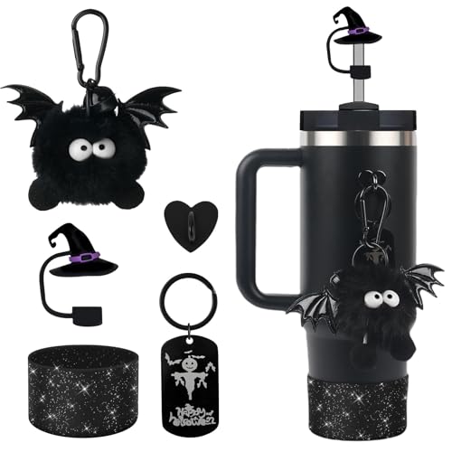 BELSITA Halloween Stanley Tassen-Zubehör-Set - Schwarze Cartoon-Teufelsbraut-Hut, Hexenhut, Strohhalmkappe, Dekoration, Silikon-Becherstiefel, Charms für Stanley-Becher Mit 30 Ml BELSITA Halloween Stanley Tassen-Zubehör-Set - Schwarze Cartoon-Teufelsbraut-Hut, Hexenhut, Strohhalmkappe, Dekoration, Silikon-Becherstiefel, Charms für Stanley-Becher Mit 30 Ml von BELSITA