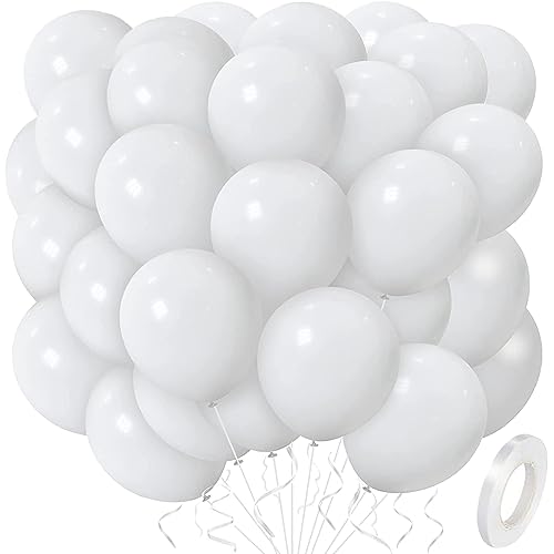 BELSVOR 50 Stück Luftballons, Luftballons Geburtstag, 50 Stück (50 Stück weiß Luftballons), Luftballon für Geburtstags/Hochzeits/Party/Weihnachtsdekorationen, 12 Zoll Latexballons von BELSVOR