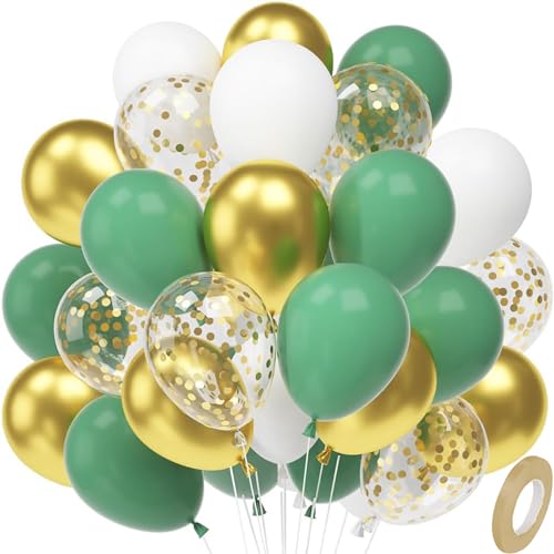 BELSVOR 50 Stück Luftballons, Luftballons Geburtstag, 50 Stück(15 Grün, 15 Weiß, 10 Gold, 10 Konfetti-Ballons), Luftballon für Geburtstags/Hochzeits/Party/Weihnachtsdekorationen, 12 Zoll Latexballons von BELSVOR