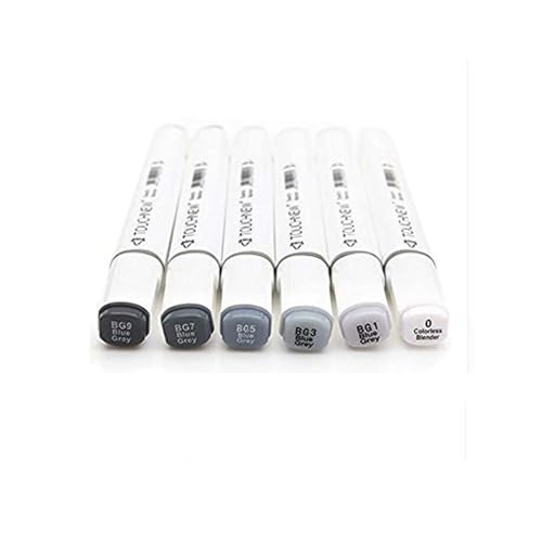 6 Farben Graustufen-Marker, doppelseitige Skizzenmarker, alkoholbasierter Tinte, neutrale Grau-Töne, Kunstbedarf für Skizzen, Schattierungen, Zeichnen 6 Blue gery von BEMLP