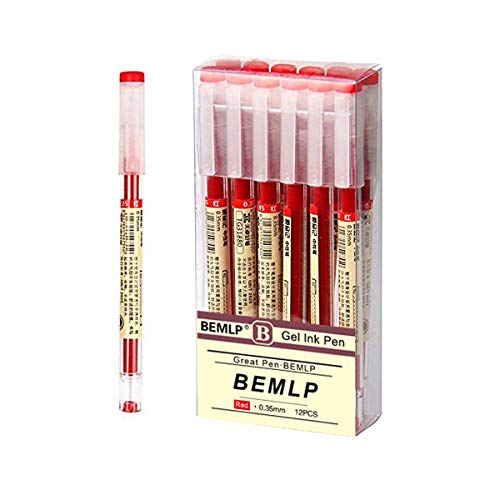 BEMLP Gel-Tintenschreiber, extra feine Spitze, Kugelschreiber, 0,35 mm, rote Flüssigtinte, Tintenroller, hochwertig, schnelltrocknend, für Büro, Schule, Schreibwaren, 12 Packungen von BEMLP