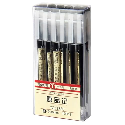 Gelschreiber, japanischer Stil, flüssig, 0,35 mm, ultrafeiner Kugelschreiber, für Büro, Schule, Schreibwaren, 12 Stück/Set, schwarz Gelschreiber, japanischer Stil, flüssig, 0,35 mm, ultrafeiner Kugelschreiber, für Büro, Schule, Schreibwaren, 12 Stück/Set, schwarz von BEMLP