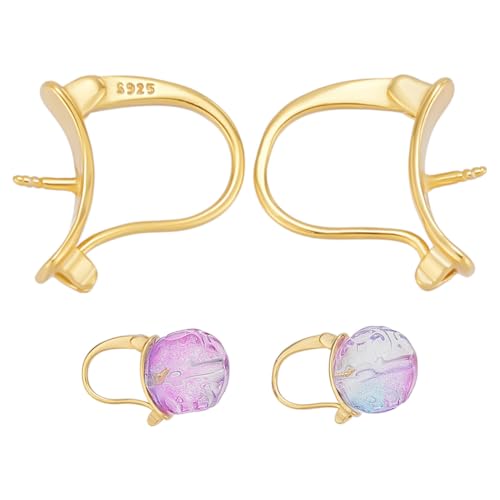 BENECREAT 1 Paar 925 Sterling Silber Leverback Ohrring Haken Goldener Leverback Ohrhaken Mit Stiftösen Für Halbgebohrte Perlen Charms Schmuckherstellung DIY Geschenke Stift: 0.8mm von BENECREAT