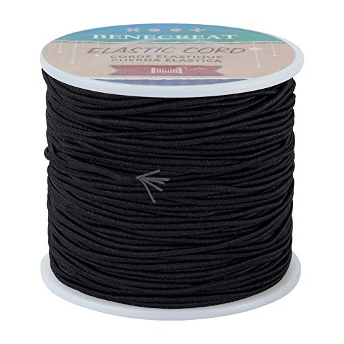 BENECREAT 1.5mm Schwarze elastische Schnur 70m/76 Yard Stretchfaden Perlenschnur Stoff Crafting String Rope für DIY Crafts Bracelets Halsketten von BENECREAT