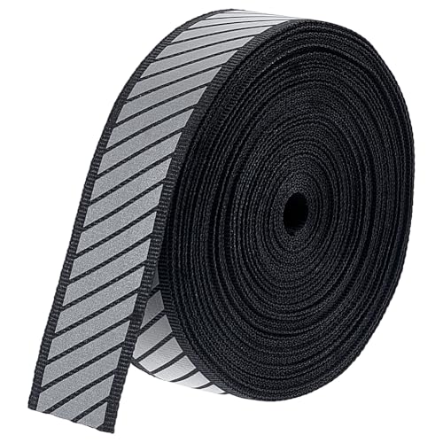 BENECREAT 10,94 Yards/10 m Twill-Druck Silbernes Aufnäher-Reflexband, 25 mm gut sichtbares Reflexband, Warnband für Kleidung, Regenmäntel, Jacken, Schwarz von BENECREAT