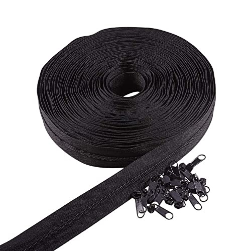 BENECREAT 10 Meter/11 Yards # 3 Schwarz Nylon Spule Reißverschlüsse mit 20 STÜCKE Eisen Reißverschluss Schieberegler für DIY Handwerk Nähen Schneider (Kopfgröße 22x7x1mm) von BENECREAT