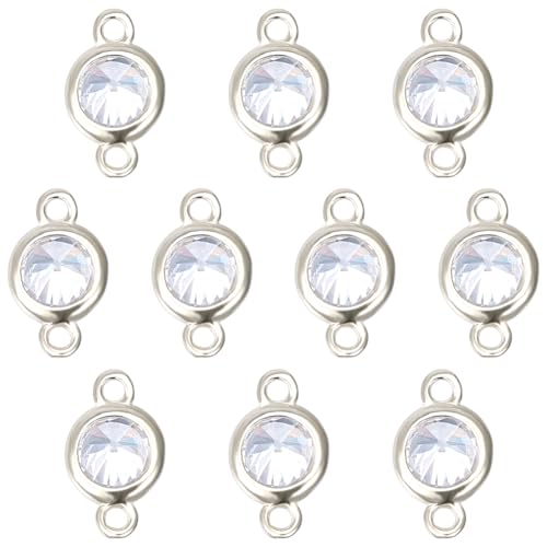 BENECREAT 10 Stück 925 Sterling Silber Zirkonia Anschluss Charms 5mm Flache Runde Gliederanhänger Mit Doppelschlaufenring Für Die Herstellung von Halsketten Armbändern Und Ohrringen von BENECREAT