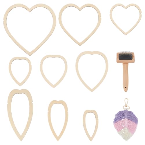 BENECREAT 10 Teiliges Makramee Zubehör Set Makramee Blatt Vorlage Aus Holz 9 Stück 3 Stile Schneideformen Und 1 Stück Edelstahlkamm Zur Herstellung von Makramee Federquasten von BENECREAT