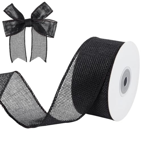 BENECREAT 10 m Schwarzes Juteband Mit Draht 4cm Breites Schwarzes Leinenband Mit Draht Rustikales Band Für Kränze Geschenkpapier Großes Bogenhandwerk Christbaumschmuck von BENECREAT