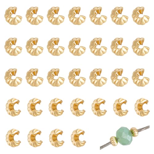 BENECREAT 100 Stück 14K Vergoldete Messing Abdeckperlen 4.5x2.5cm Crimpperlen Knotenabdeckungen Halbrunde Offene Crimpperlen Knotenabdeckungen Aus Metall Kappen Für Die Schmuckherstellung 1.4mm Loch von BENECREAT