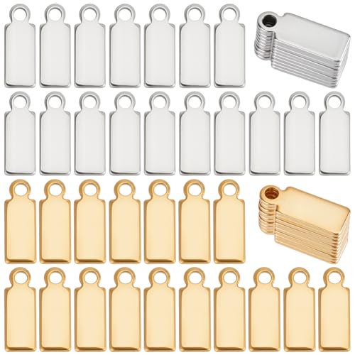 BENECREAT 100 Stück 304 Gravurrohlinge Aus Edelstahl 2 Farbe Rechteckige Stempelrohlinge Mit Rundem Loch Zum Stempeln von Halsketten Schlüsselanhängern Und Schmuckherstellung 11x4mm von BENECREAT