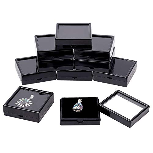 BENECREAT 10PCS Black Gemstone Display Box 6x6x2 cm Quadratischer Acryl Schmuckschatulle Behälter Mit Durchsichtigen Deckeln Und Schwamm Innen Für Edelsteine, Münzen, Schmuckverpackung von BENECREAT