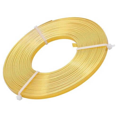 BENECREAT 10m (33FT) 5mm breiter goldfarbener Aluminium Flachdraht eloxiert flacher Kunstdraht für Schmuckherstellung, 10m/Rolle von BENECREAT