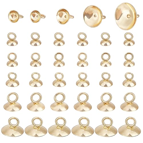 BENECREAT 110 Stück 5 Größen echte 18 Karat vergoldete runde Bügel-Verschlüsse, 304 Edelstahl-Verschluss, Perlenkappen mit Schlaufe für Schmuckherstellung, Gold, Loch: 2,5 mm BENECREAT 110 Stück 5 Größen echte 18 Karat vergoldete runde Bügel-Verschlüsse, 304 Edelstahl-Verschluss, Perlenkappen mit Schlaufe für Schmuckherstellung, Gold, Loch: 2,5 mm von BENECREAT